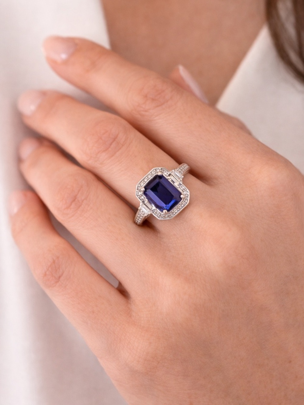 Lab Created Blue Sapphire Sterling Silver Cocktail Ring